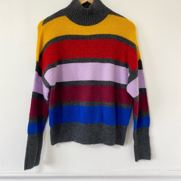 Express Color Block Stripe Mock Neck Sweater - Picture 2 of 5